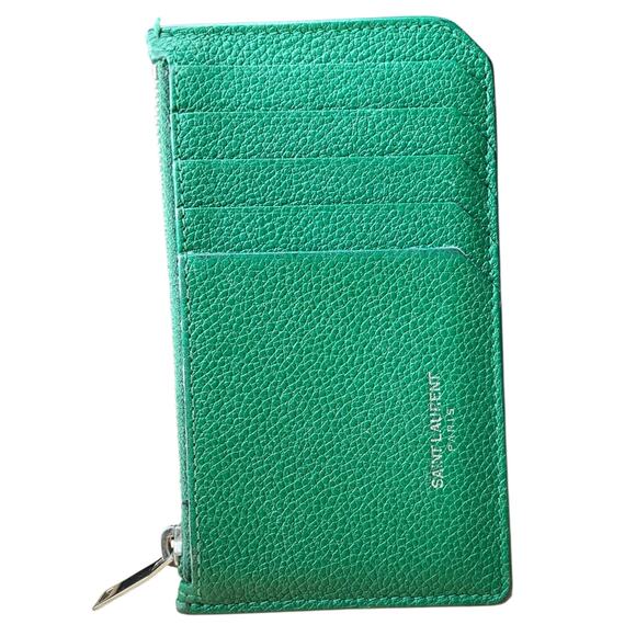 951. Yves Saint Laurent Green Zippy Card Wallet - Picture 3 of 4